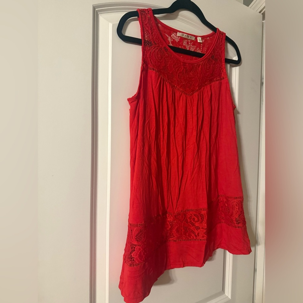 Cyrus Red Sleeveless Lace Blouse